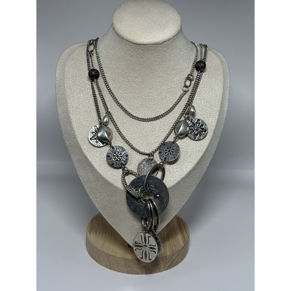 Vintage Bohemian Silver Toned Multi Layered Necklace Multi Charm Adjustable - Picture 1 of 6